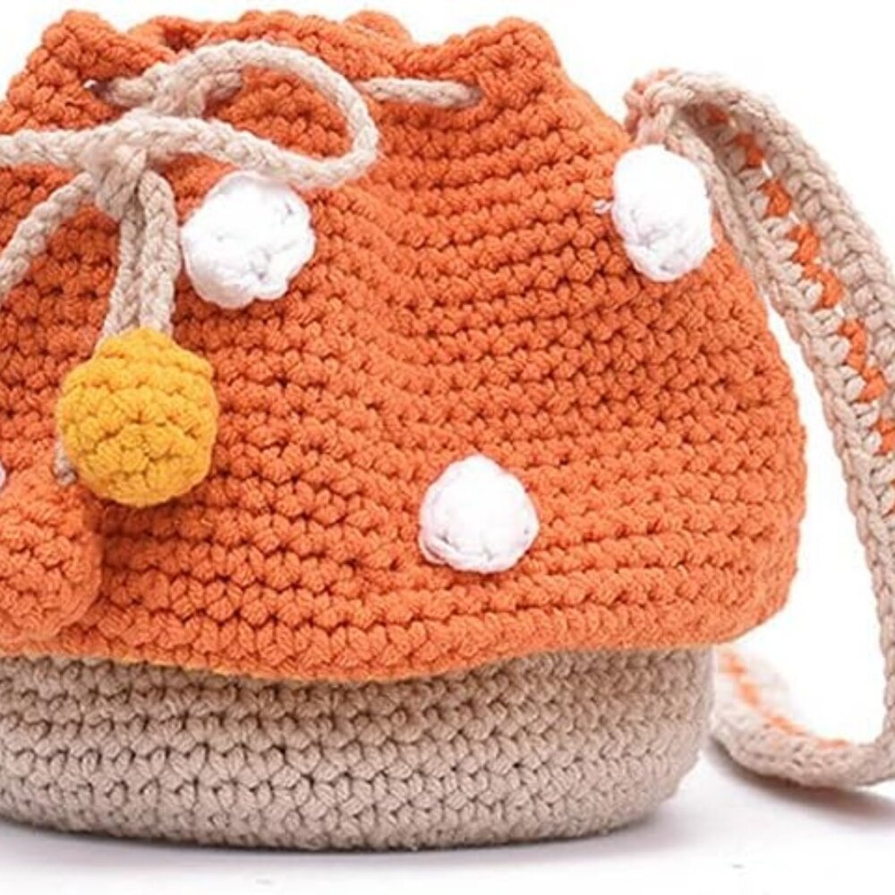 Handmade Knitted Purse Wool Knitted Mushroom Shoulder Bag for Women Crossbody Bu